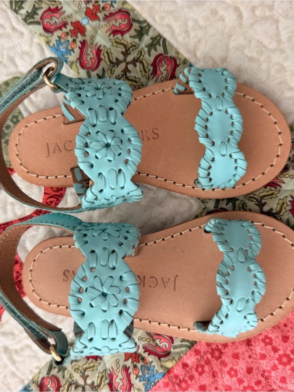 Jack Rogers Girls' Turquoise Braided Leather Sandals